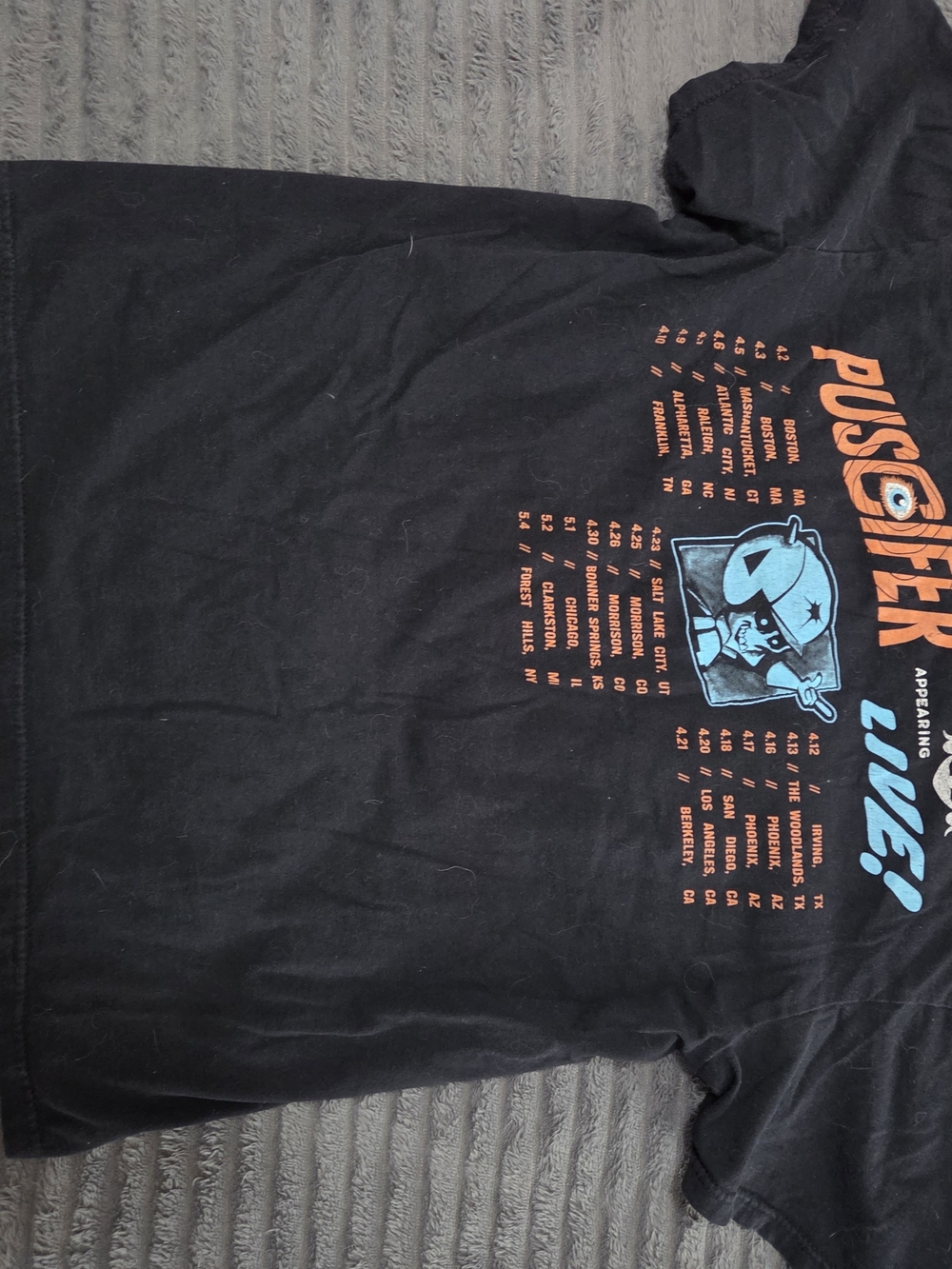 Puscifer Live! Black Graphic Tee with Orange & Blue Print